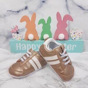 NEW Gold & White Stripes Leather Baby Sneakers